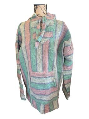 Baja hoodie, Mexican Poncho, pink Sweater, Crafted in Chiapas, unisex poncho